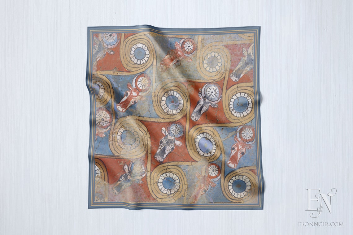 Egyptian Palace Ceiling Fragment, Luxurious Square Scarf/Wrap/Boho Shawl, Made to Order, Handmade and Cruelty-Free