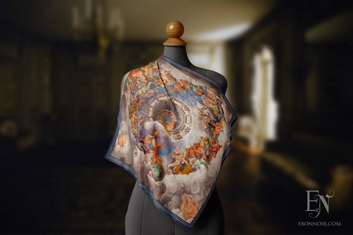 Battle of the Gods by Giulio Romano, Luxurious Square Scarf/Wrap/Boho Shawl, Made to Order, Handmade and Cruelty-Free