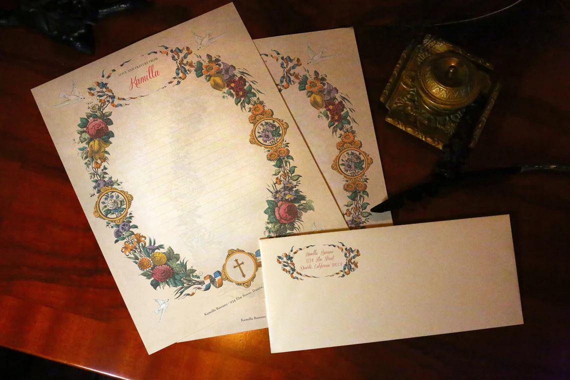 Dove Rhapsody, Luxurious Handcrafted Christian Stationery Set for Letter Writing, Personalized, 12 Sheets/10 Envelopes