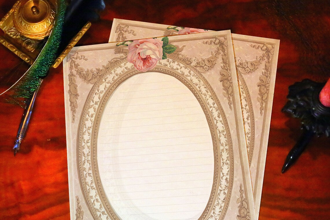 Vintage Victorian Rose, Luxurious Handcrafted Stationery Set for Letter Writing, Personalized, 12 Sheets/10 Envelopes