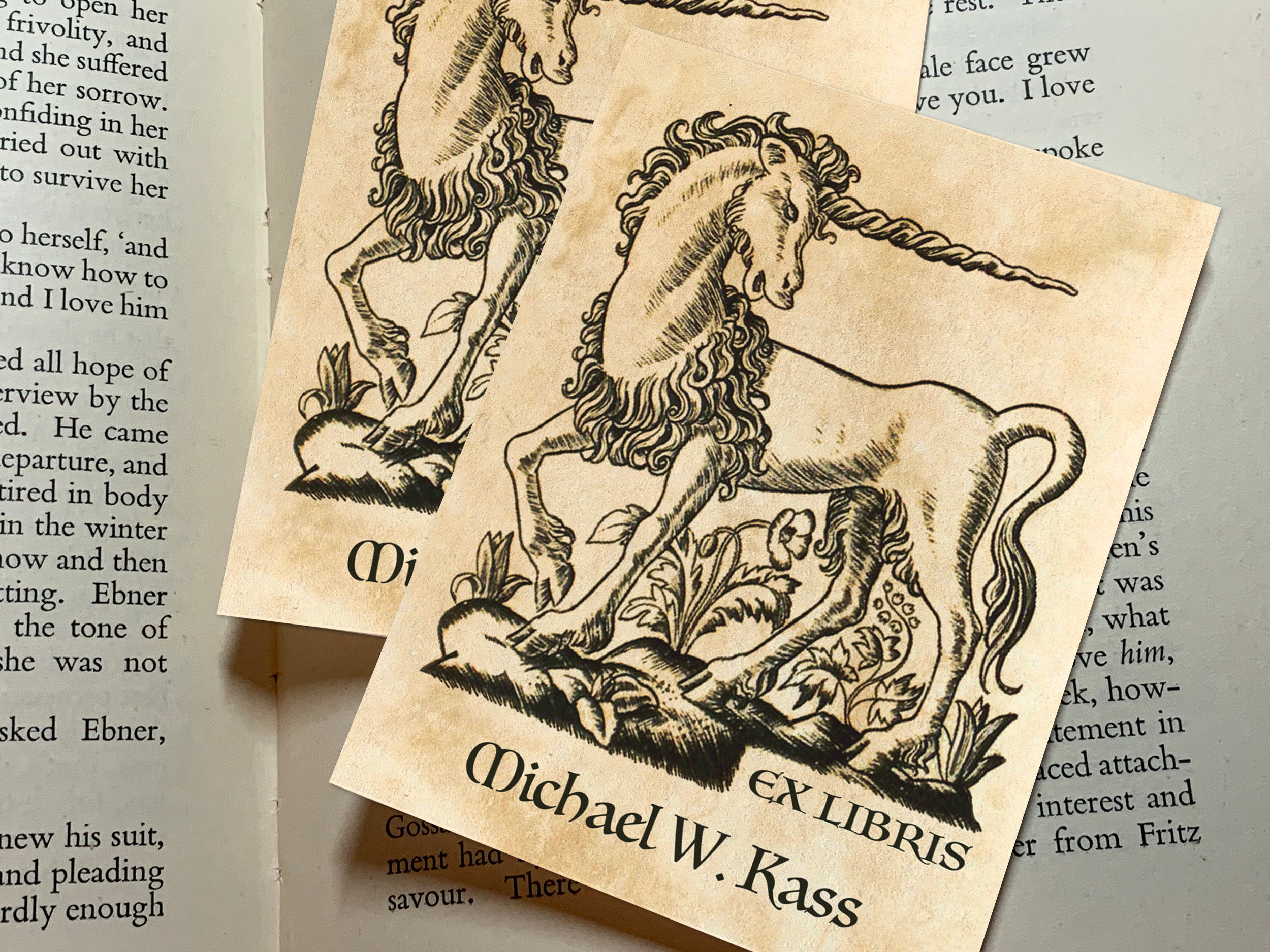 Medieval Unicorn, Personalized Ex-Libris Bookplates, Crafted on Traditional Gummed Paper, 3in x 4in, Set of 30
