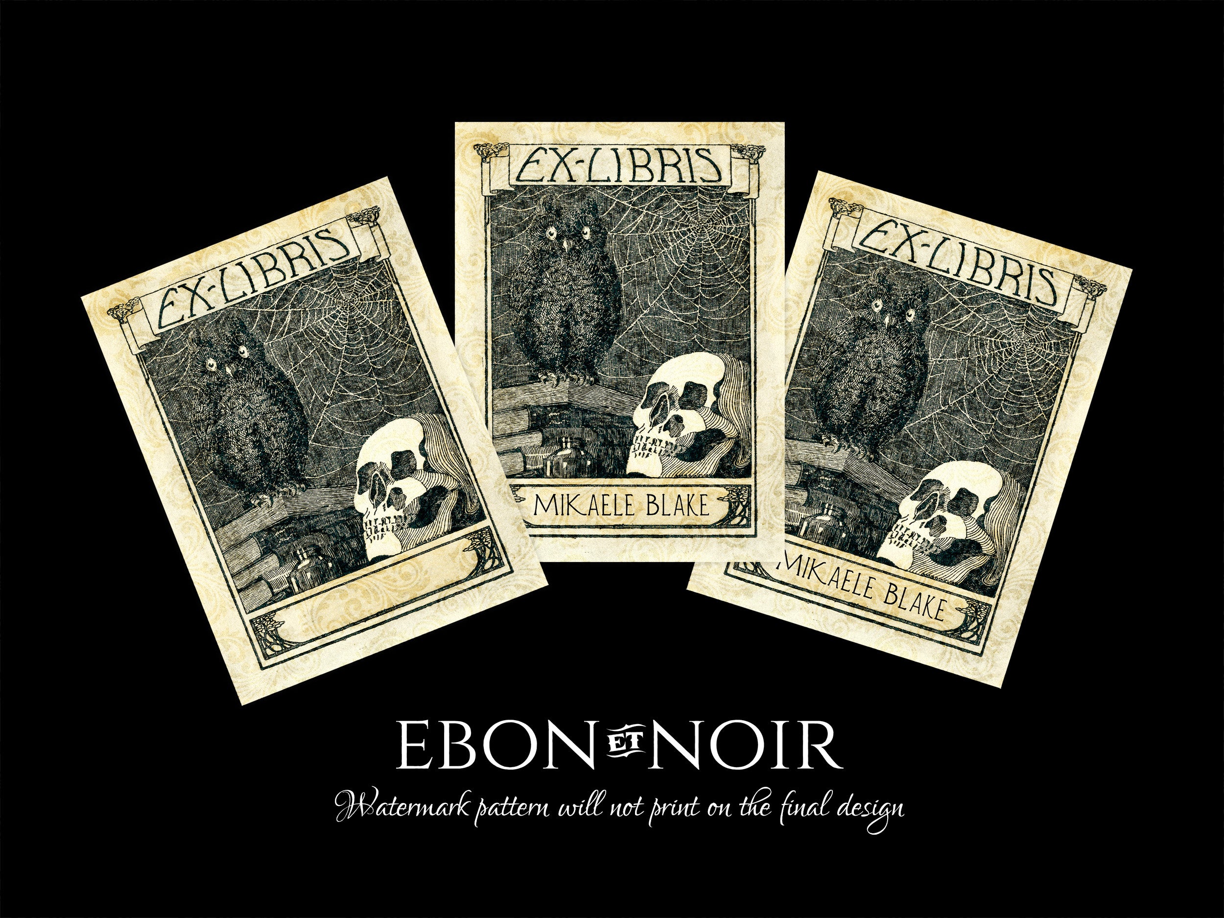 Skull and Owl, Personalized Gothic Ex-Libris Bookplates, Crafted on Traditional Gummed Paper, 3in x 4in, Set of 30