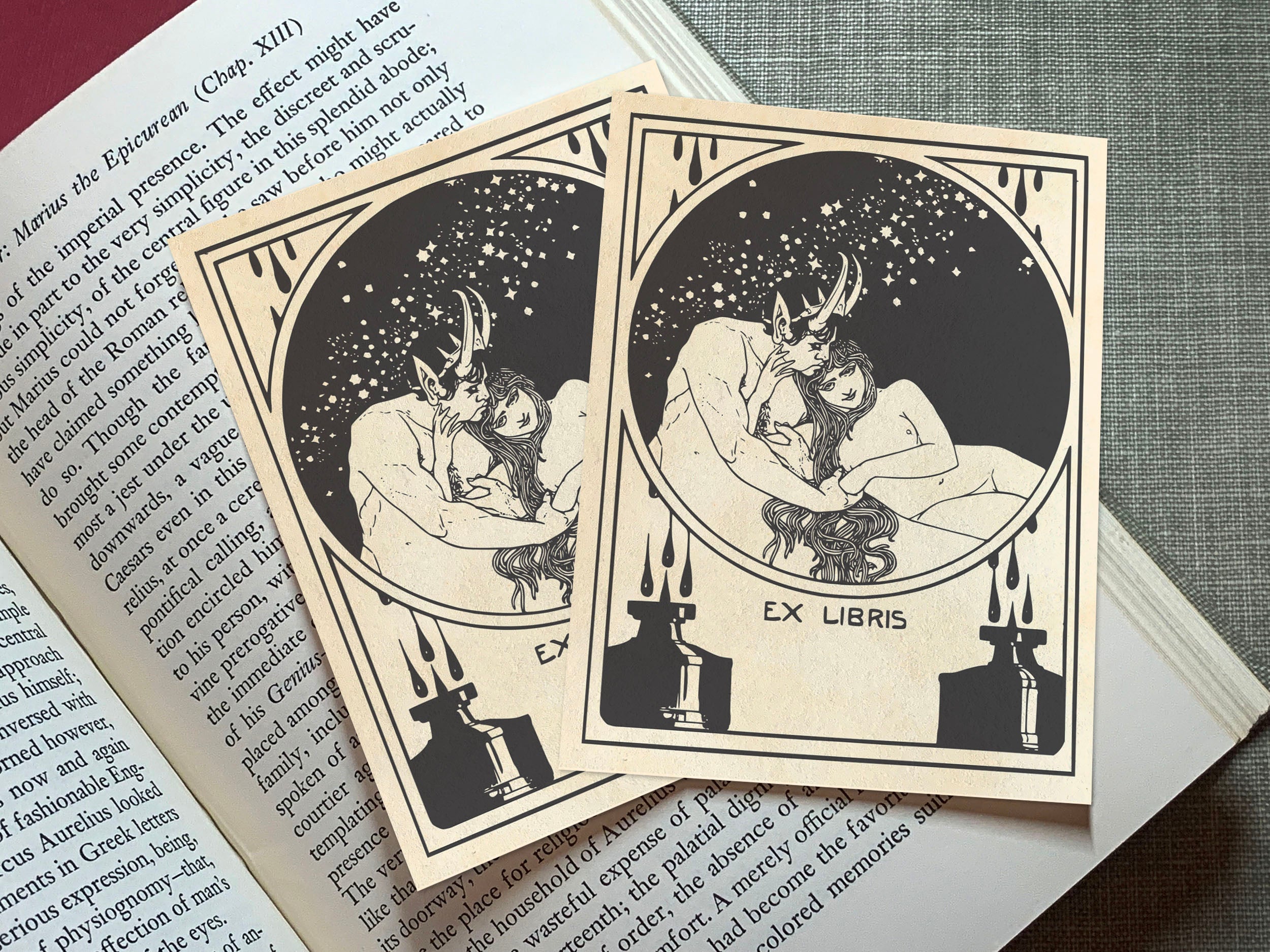 Satyr and Nymph, Personalized, Erotic Ex-Libris Bookplates, Crafted on Traditional Gummed Paper, 3in x 4in, Set of 30