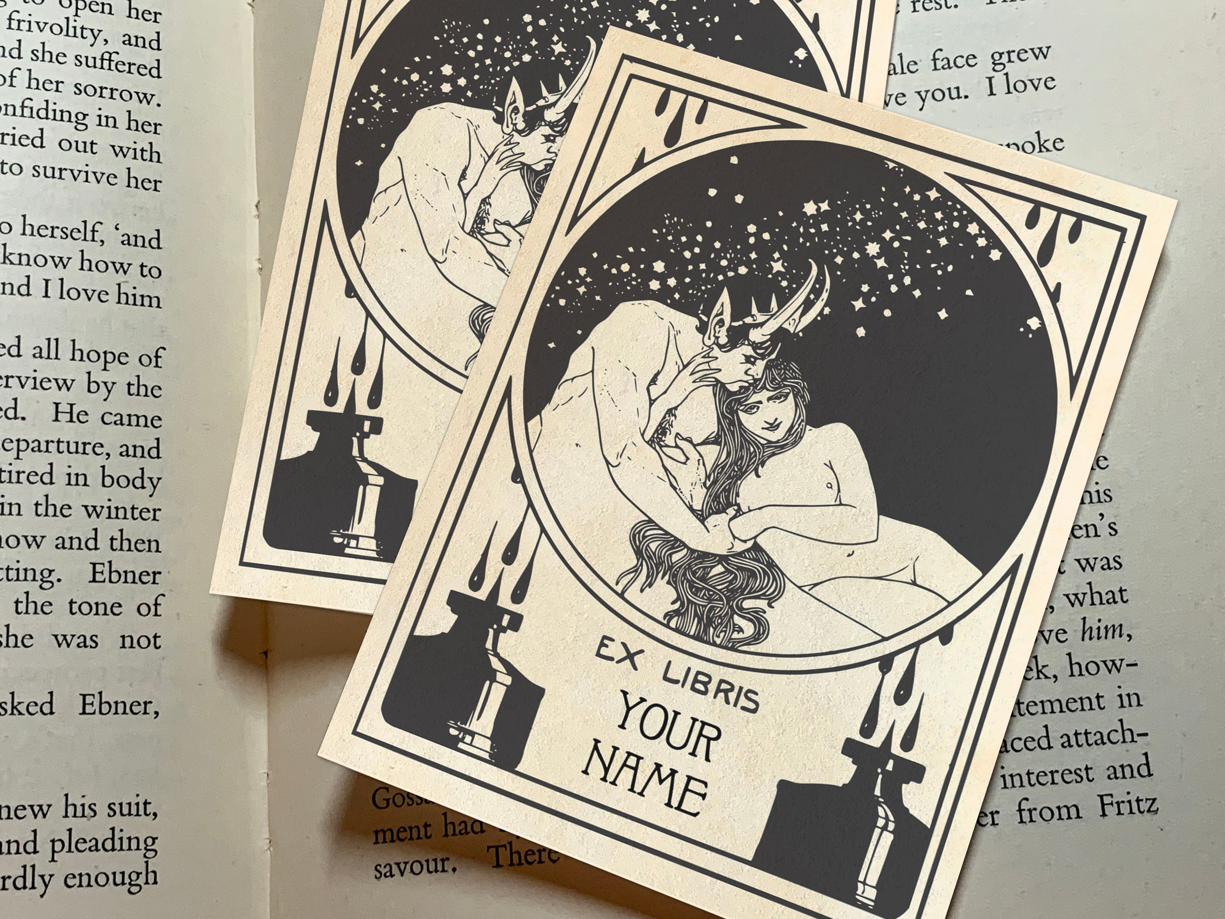 Satyr and Nymph, Personalized, Erotic Ex-Libris Bookplates, Crafted on Traditional Gummed Paper, 3in x 4in, Set of 30