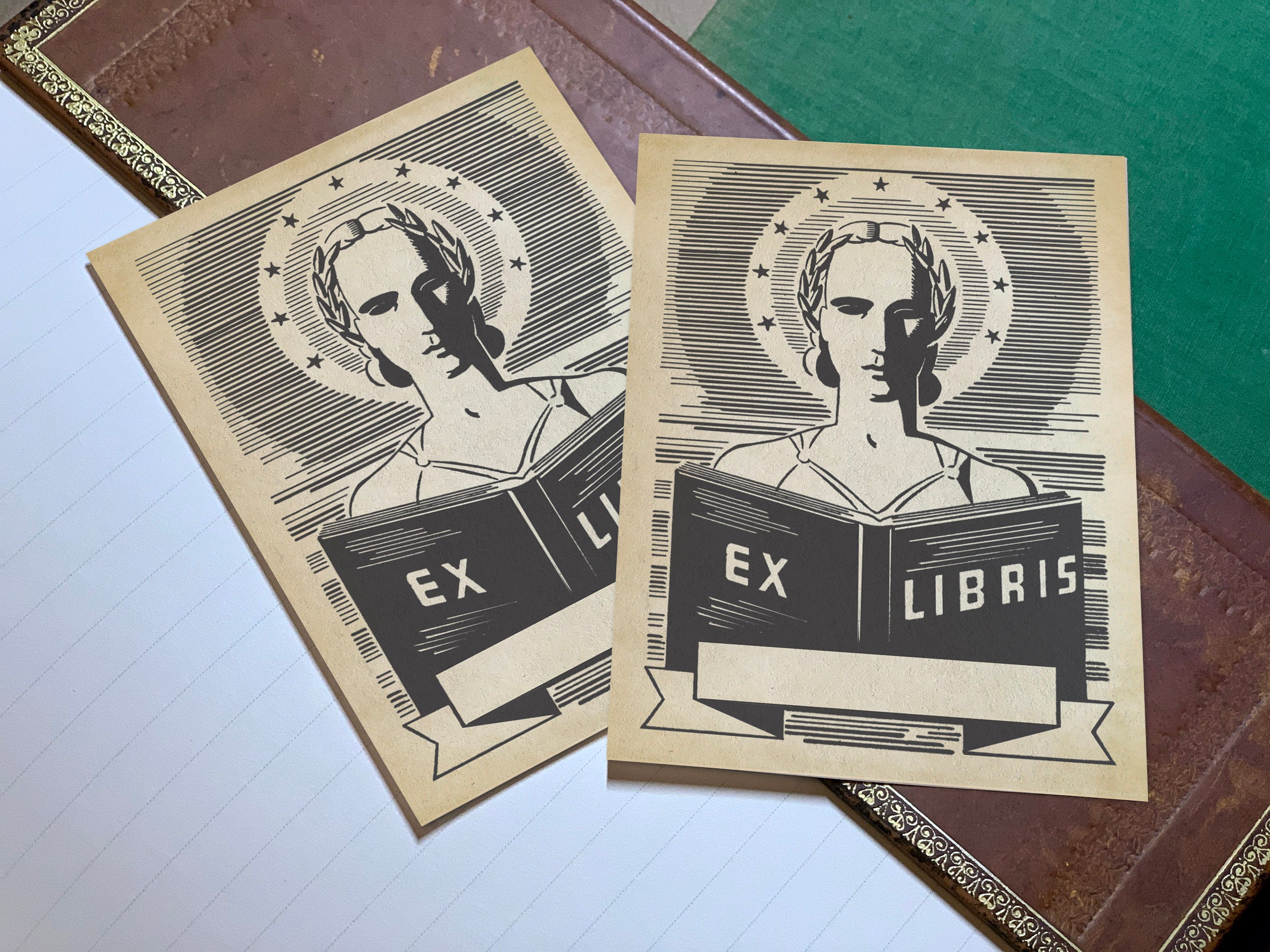 Star Halo, Russian Art Deco, Personalized Ex-Libris Bookplates, Crafted on Traditional Gummed Paper, 3in x 4in, Set of 30